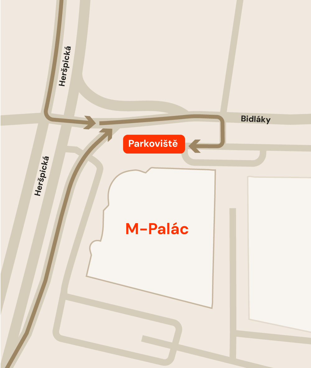 Mapa FitPods - M-Palác, Heršpická, Brno